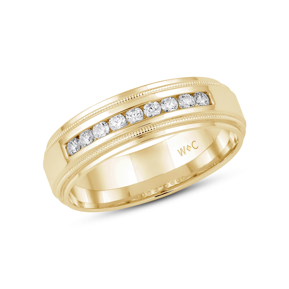 Channel Set Milgrain Stepped Edge Classic Men's Band with 14KT Yellow Gold / Lab / 1/4 Cut Diamond in 14KT Yellow Gold / Lab / 1/4 view 3
