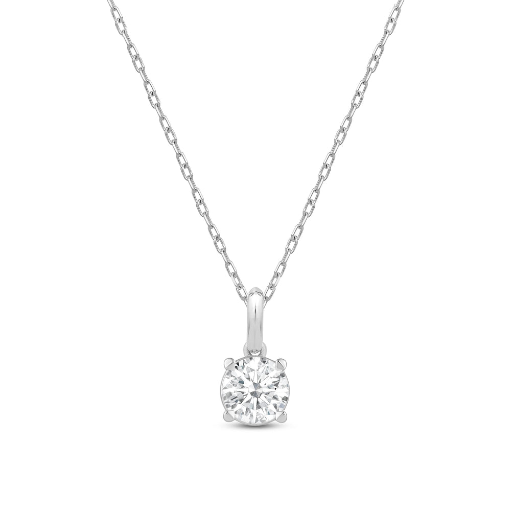 Knife-Edge Bale Round Lab Created Diamond Solitaire Pendant with Round Cut Diamond in 14KT White Gold view 1
