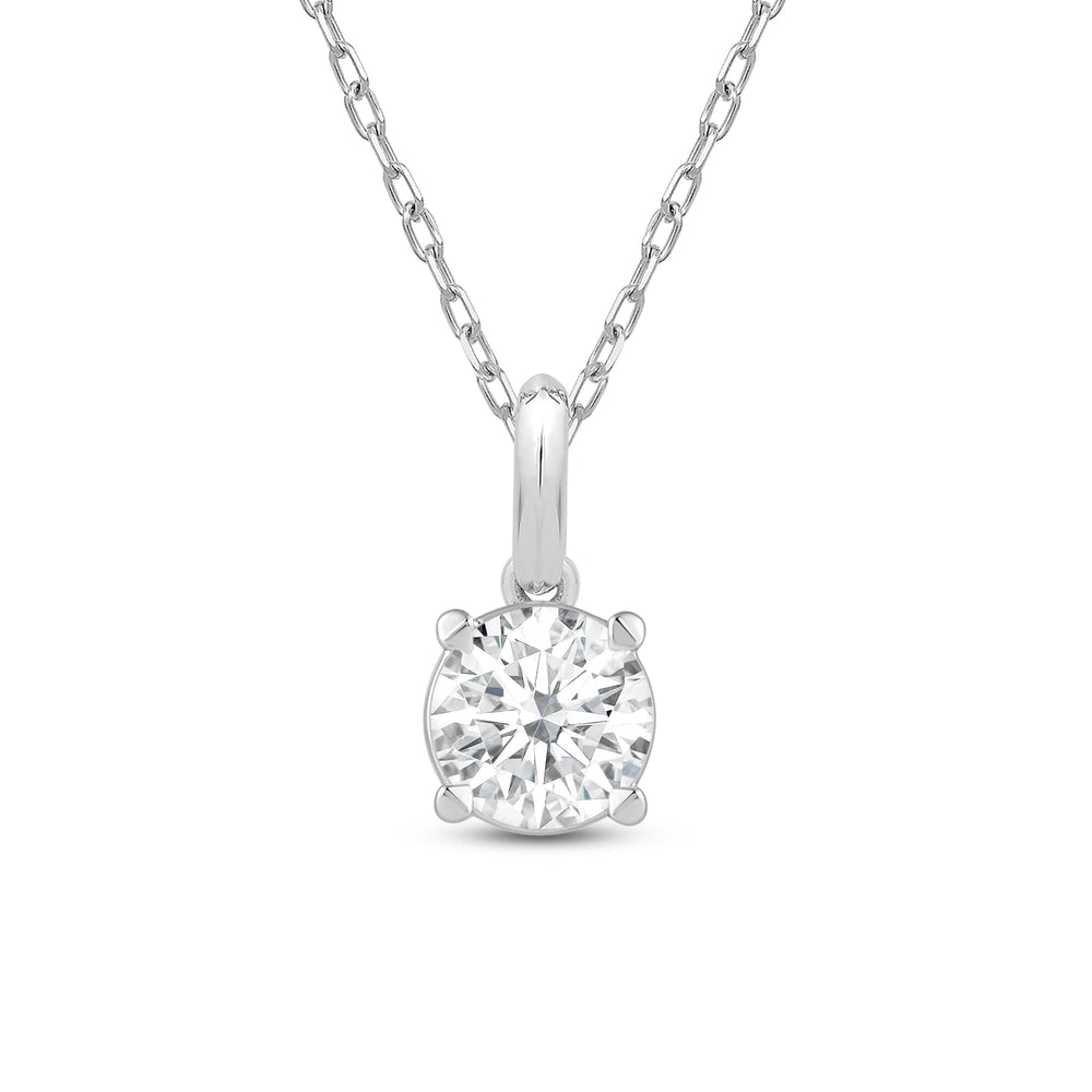 Knife-Edge Bale Round Lab Created Diamond Solitaire Pendant with Round Cut Diamond in 14KT White Gold view 2
