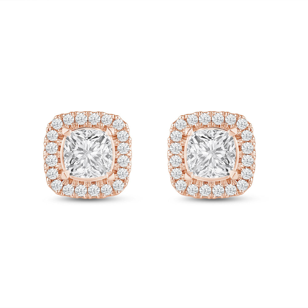 Cushion Diamond Halo Earrings with 14KT Rose Gold / Lab / 3 1/2 Cut Diamond in 14KT Rose Gold / Lab / 3 1/2 view 4
