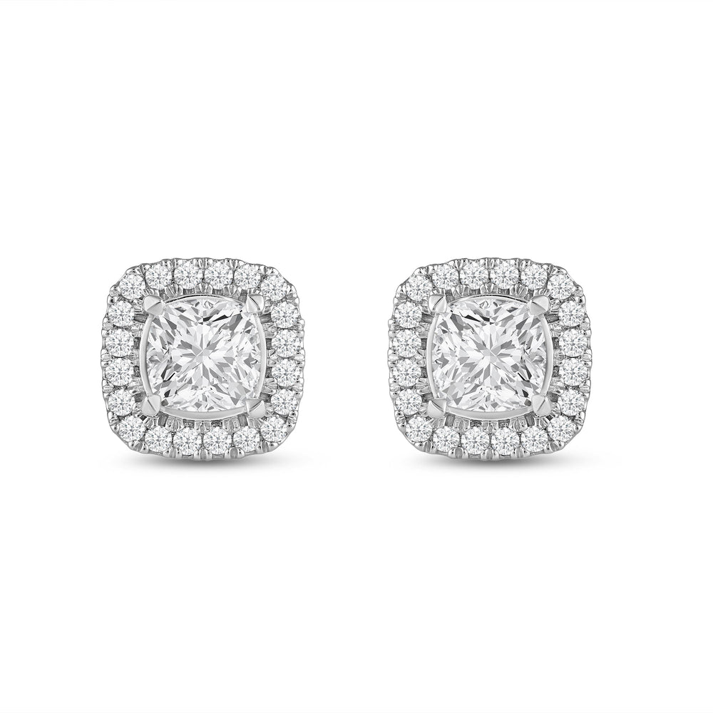 Cushion Diamond Halo Earrings with 14KT White Gold / Lab / 3 1/2 Cut Diamond in 14KT White Gold / Lab / 3 1/2 view 4
