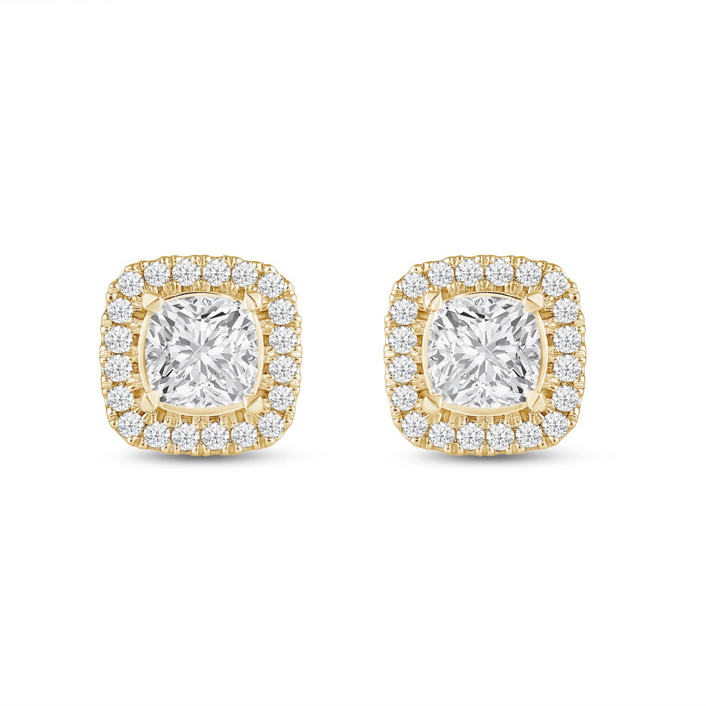 Cushion Diamond Halo Earrings with 14KT Yellow Gold / Lab / 3 1/2 Cut Diamond in 14KT Yellow Gold / Lab / 3 1/2 view 4

