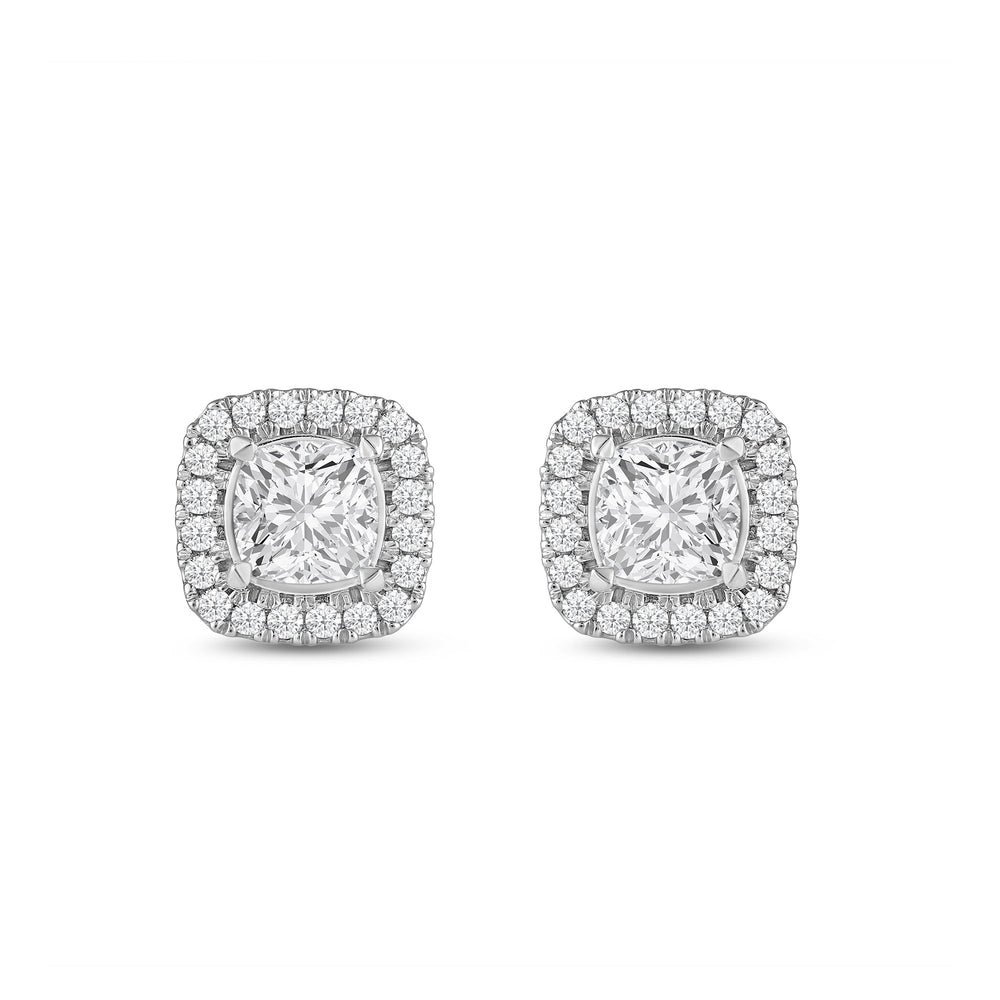 Cushion Diamond Halo Earrings with 14KT White Gold / Lab / 2 3/8 Cut Diamond in 14KT White Gold / Lab / 2 3/8 view 4
