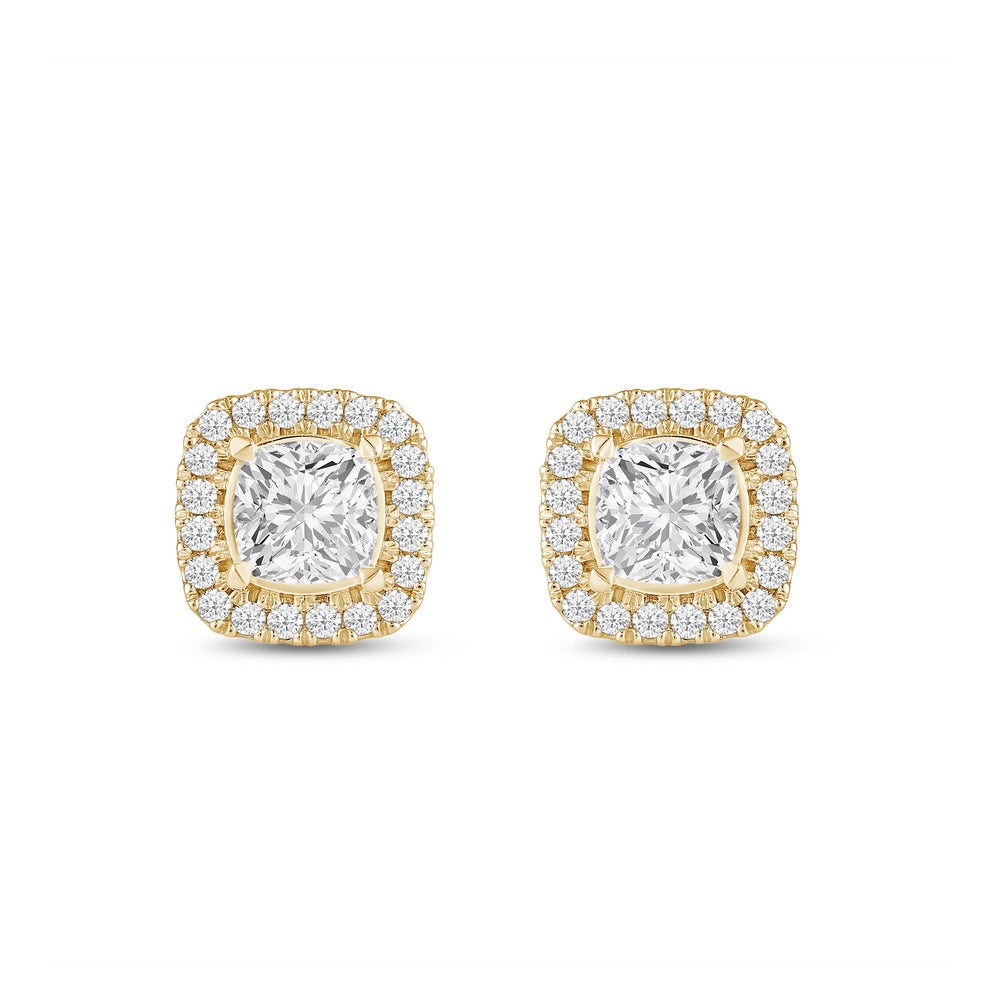 Cushion Diamond Halo Earrings with 14KT Yellow Gold / Lab / 2 3/8 Cut Diamond in 14KT Yellow Gold / Lab / 2 3/8 view 4
