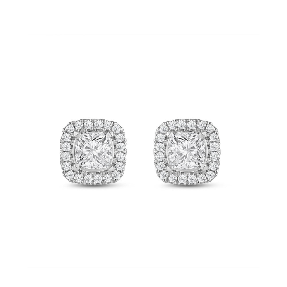 Cushion Diamond Halo Earrings with 14KT White Gold / Lab / 1 1/4 Cut Diamond in 14KT White Gold / Lab / 1 1/4 view 4
