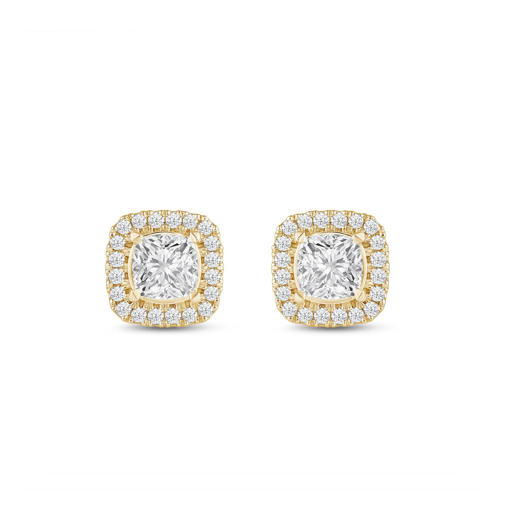 Cushion Diamond Halo Earrings with 14KT Yellow Gold / Lab / 1 1/4 Cut Diamond in 14KT Yellow Gold / Lab / 1 1/4 view 4
