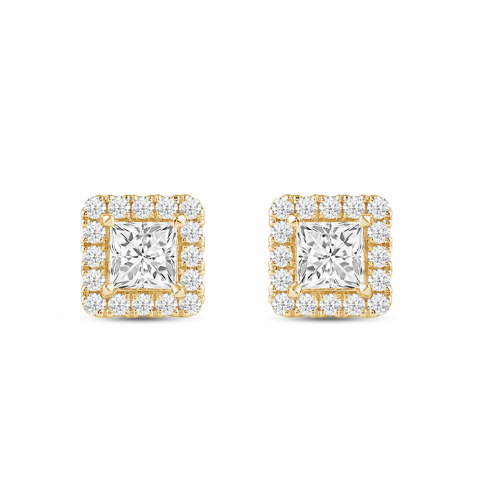 Princess Diamond Halo Earrings with 14KT Yellow Gold / Lab / 4 Cut Diamond in 14KT Yellow Gold / Lab / 4 view 4
