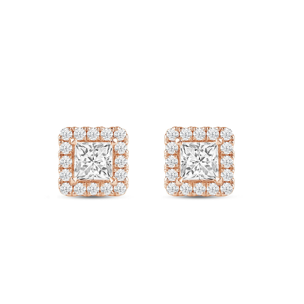 Princess Diamond Halo Earrings with 14KT Rose Gold / Lab / 2 5/8 Cut Diamond in 14KT Rose Gold / Lab / 2 5/8 view 4
