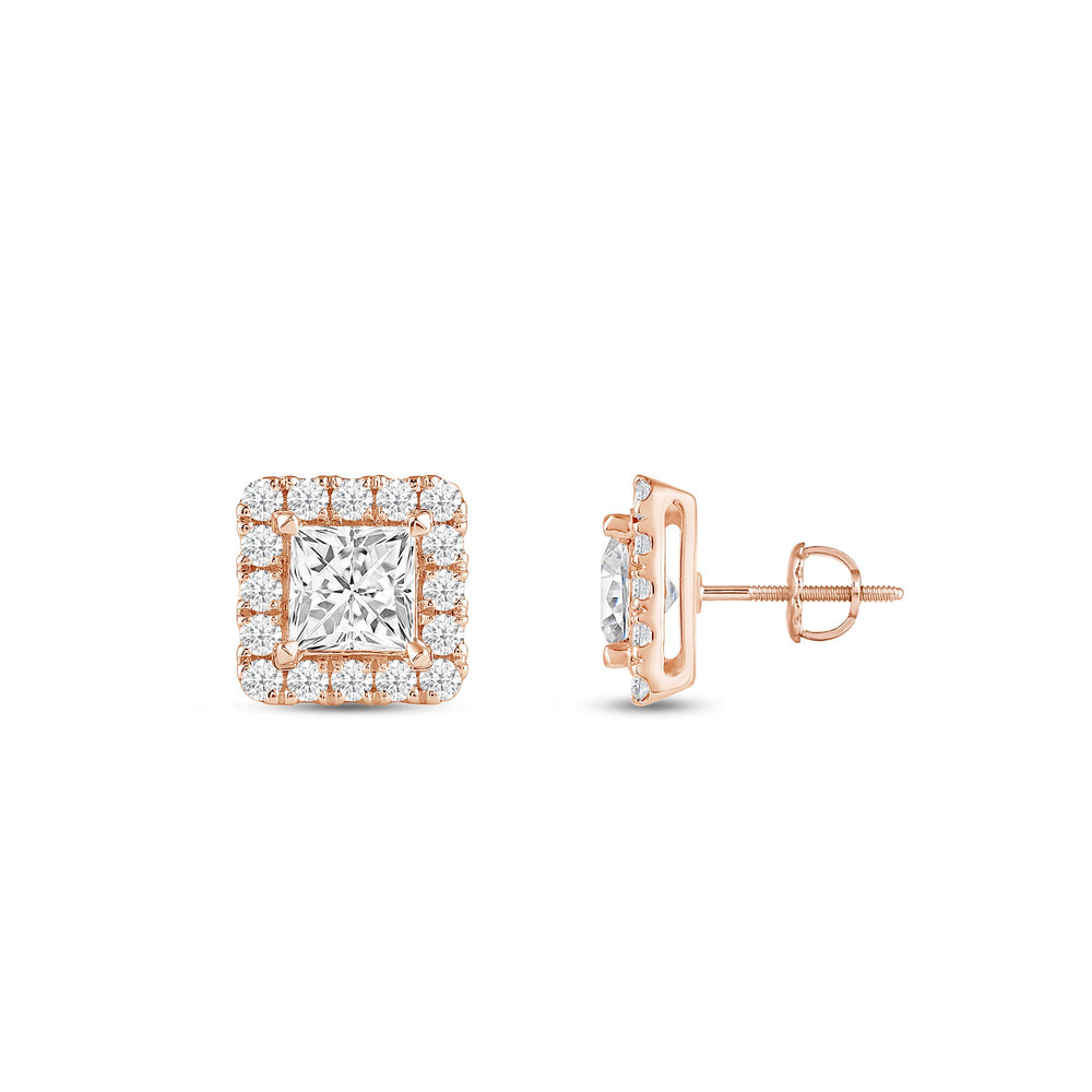 Princess Diamond Halo Earrings with 14KT Rose Gold / Lab / 1 1/3 Cut Diamond in 14KT Rose Gold / Lab / 1 1/3 view 5
