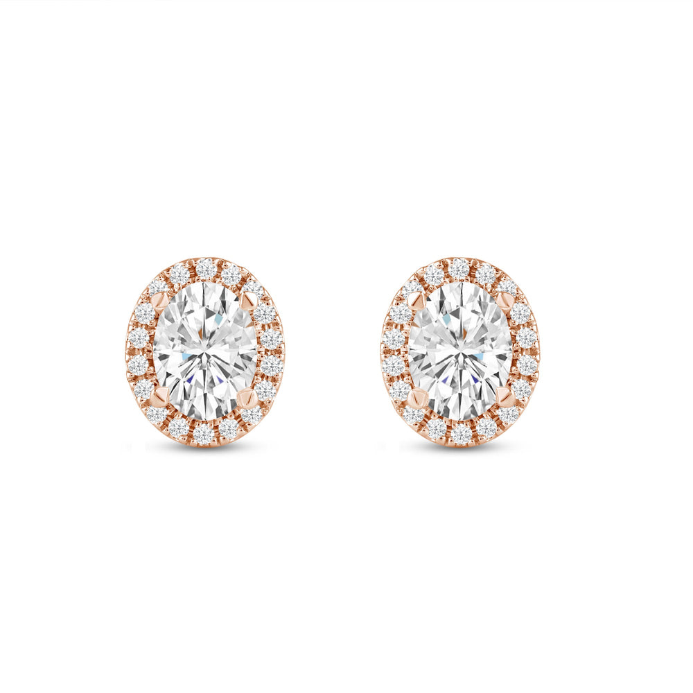 Oval Diamond Halo Earrings with 14KT Rose Gold / Lab / 4 3/4 Cut Diamond in 14KT Rose Gold / Lab / 4 3/4 view 4
