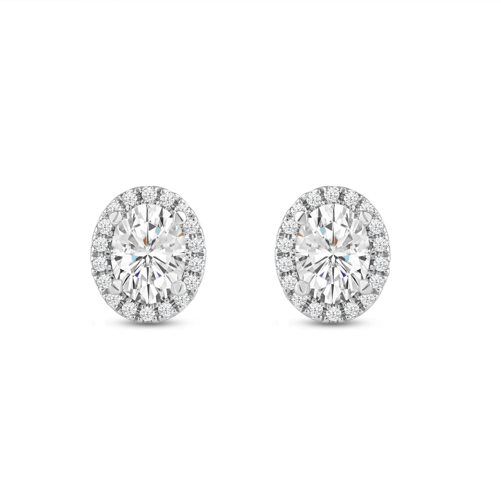 Oval Diamond Halo Earrings with 14KT White Gold / Lab / 4 3/4 Cut Diamond in 14KT White Gold / Lab / 4 3/4 view 4

