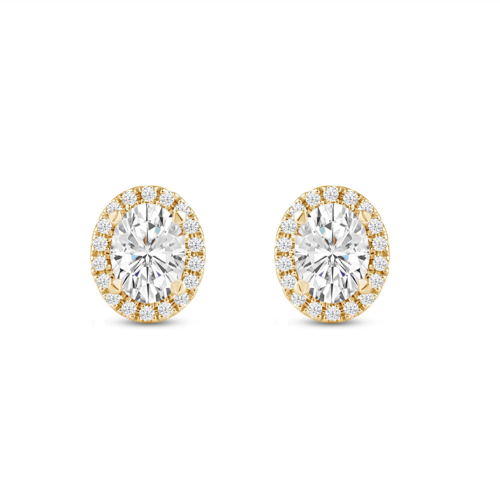 Oval Diamond Halo Earrings with 14KT Yellow Gold / Lab / 4 3/4 Cut Diamond in 14KT Yellow Gold / Lab / 4 3/4 view 4
