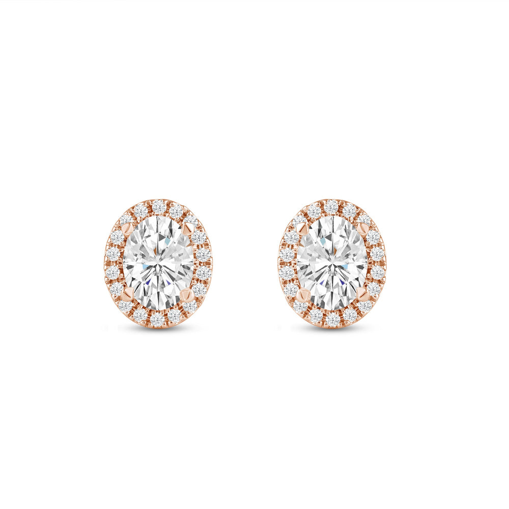 Oval Diamond Halo Earrings with 14KT Rose Gold / Lab / 3 1/4 Cut Diamond in 14KT Rose Gold / Lab / 3 1/4 view 4
