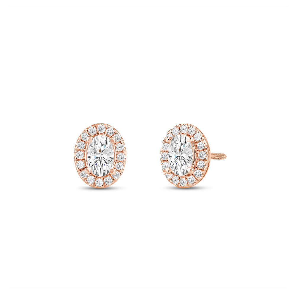 Oval Diamond Halo Earrings with 14KT Rose Gold / Lab / 1 1/4 Cut Diamond in 14KT Rose Gold / Lab / 1 1/4 view 1
