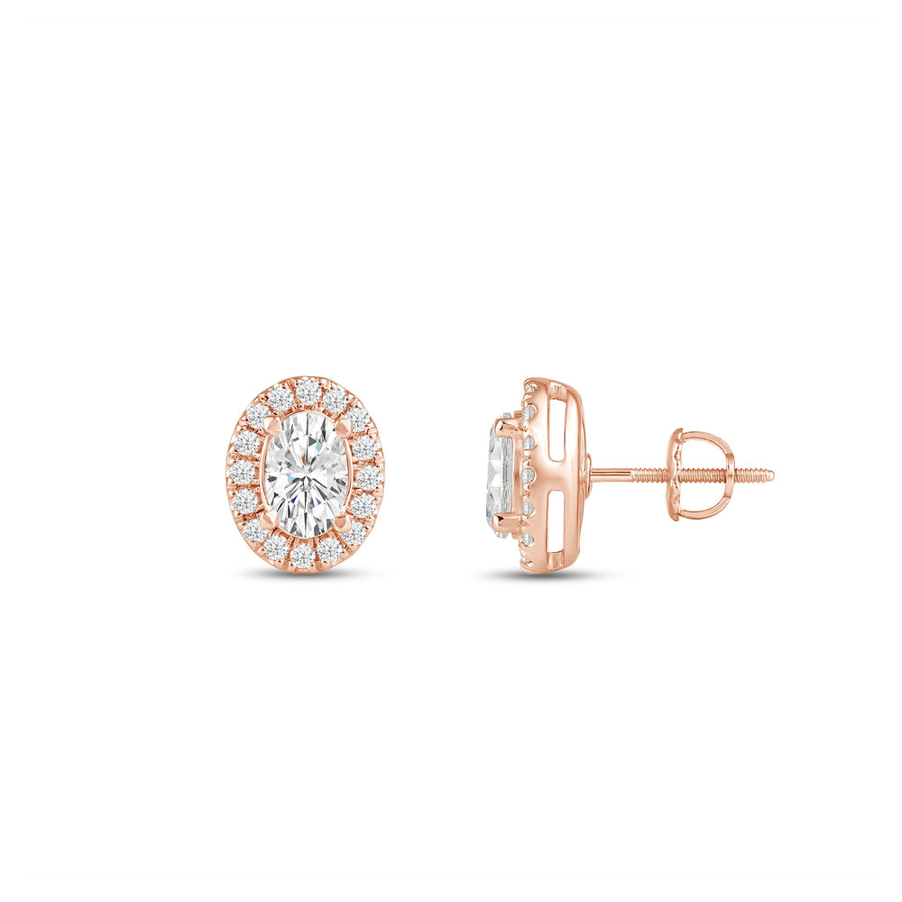 Oval Diamond Halo Earrings with 14KT Rose Gold / Lab / 1 1/4 Cut Diamond in 14KT Rose Gold / Lab / 1 1/4 view 5
