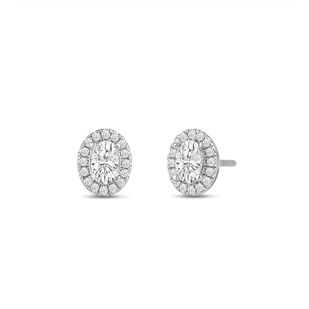 Oval Diamond Halo Earrings with 14KT White Gold / Lab / 1 1/4 Cut Diamond in 14KT White Gold / Lab / 1 1/4 view 1
