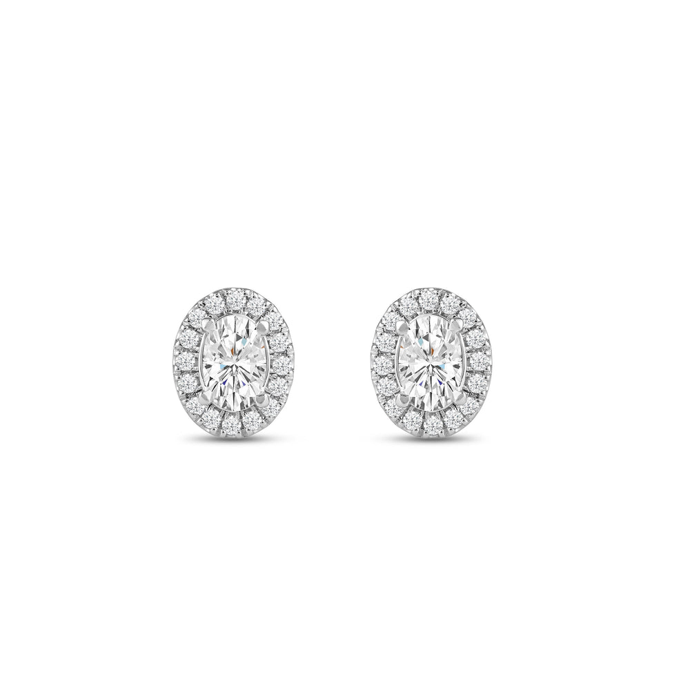 Oval Diamond Halo Earrings with 14KT White Gold / Lab / 1 1/4 Cut Diamond in 14KT White Gold / Lab / 1 1/4 view 4
