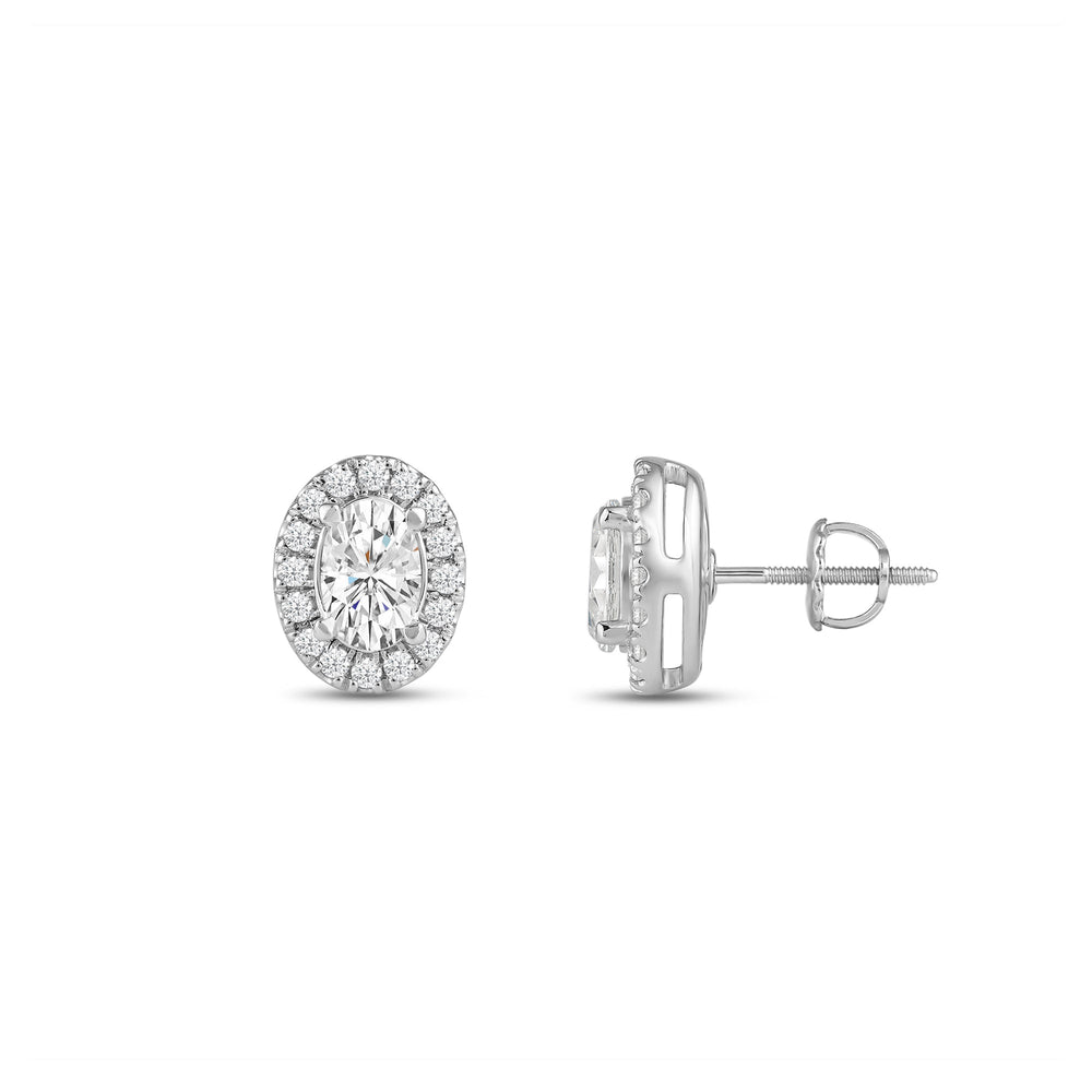 Oval Diamond Halo Earrings with 14KT White Gold / Lab / 1 1/4 Cut Diamond in 14KT White Gold / Lab / 1 1/4 view 5
