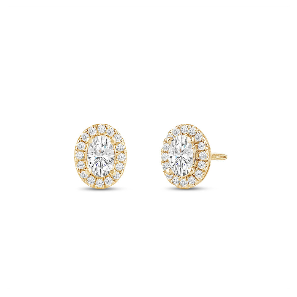 Oval Diamond Halo Earrings with 14KT Yellow Gold / Lab / 1 1/4 Cut Diamond in 14KT Yellow Gold / Lab / 1 1/4 view 1
