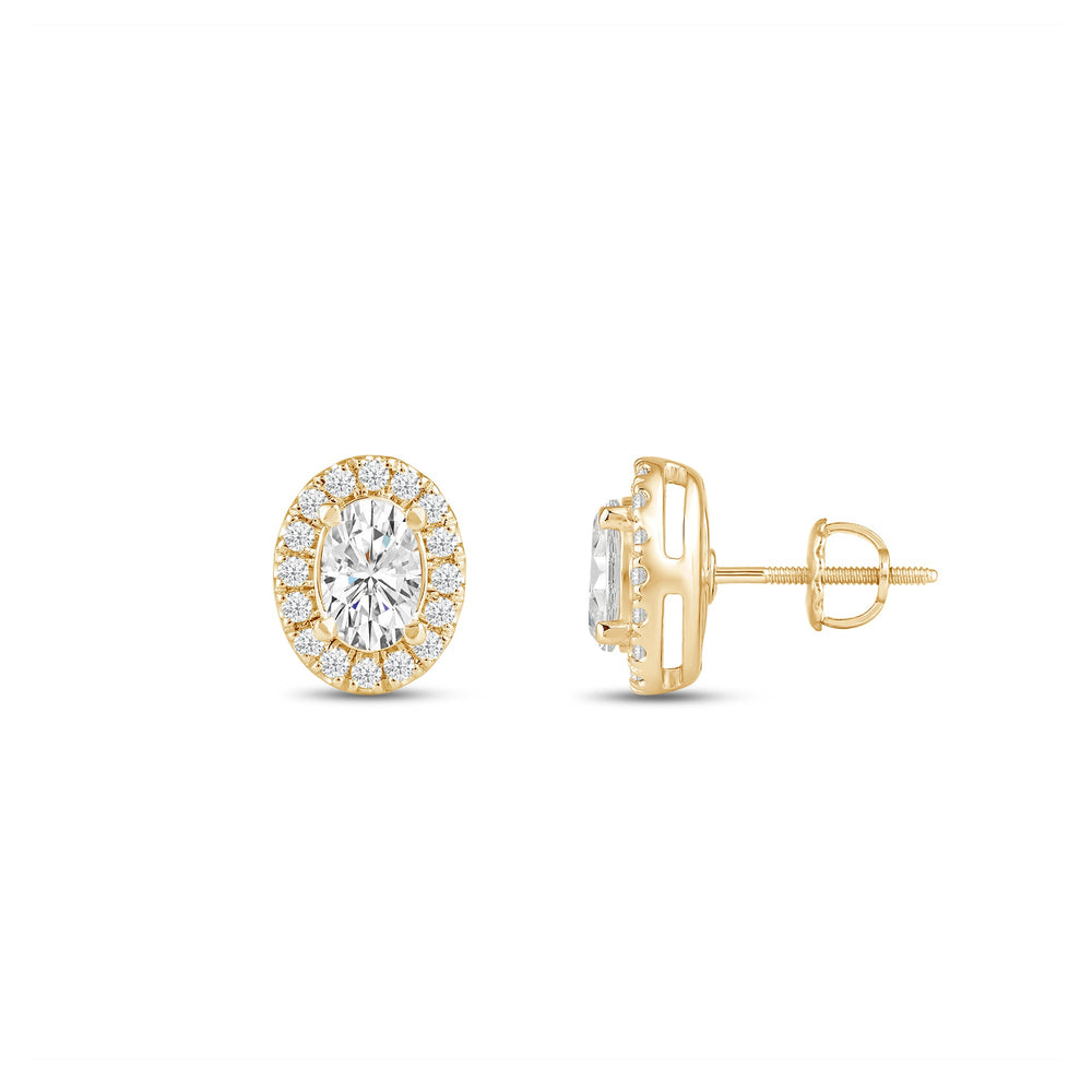 Oval Diamond Halo Earrings with 14KT Yellow Gold / Lab / 1 1/4 Cut Diamond in 14KT Yellow Gold / Lab / 1 1/4 view 5
