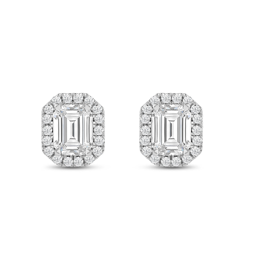 Emerald Diamond Halo Earrings with 14KT White Gold / Lab / 4 3/4 Cut Diamond in 14KT White Gold / Lab / 4 3/4 view 4

