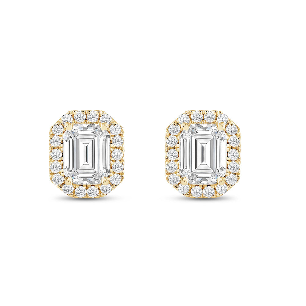 Emerald Diamond Halo Earrings with 14KT Yellow Gold / Lab / 4 3/4 Cut Diamond in 14KT Yellow Gold / Lab / 4 3/4 view 4
