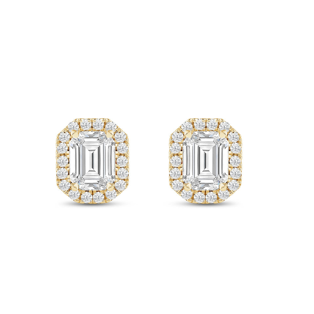 Emerald Diamond Halo Earrings with 14KT Yellow Gold / Lab / 3 1/2 Cut Diamond in 14KT Yellow Gold / Lab / 3 1/2 view 4
