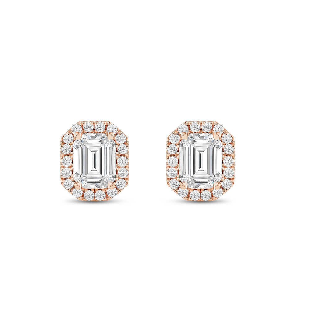 Emerald Diamond Halo Earrings with 14KT Rose Gold / Lab / 2 1/3 Cut Diamond in 14KT Rose Gold / Lab / 2 1/3 view 4
