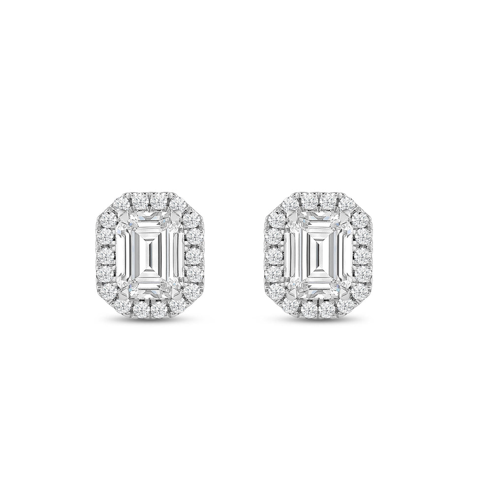 Emerald Diamond Halo Earrings with 14KT White Gold / Lab / 2 1/3 Cut Diamond in 14KT White Gold / Lab / 2 1/3 view 4
