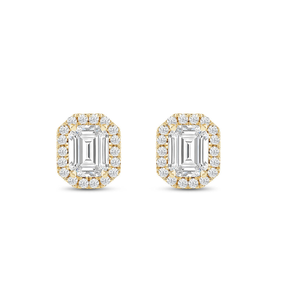 Emerald Diamond Halo Earrings with 14KT Yellow Gold / Lab / 2 1/3 Cut Diamond in 14KT Yellow Gold / Lab / 2 1/3 view 4
