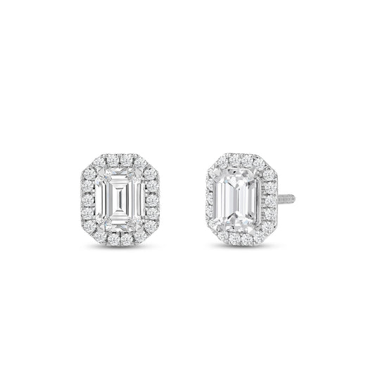 Emerald Lab Grown Diamond Halo Earrings