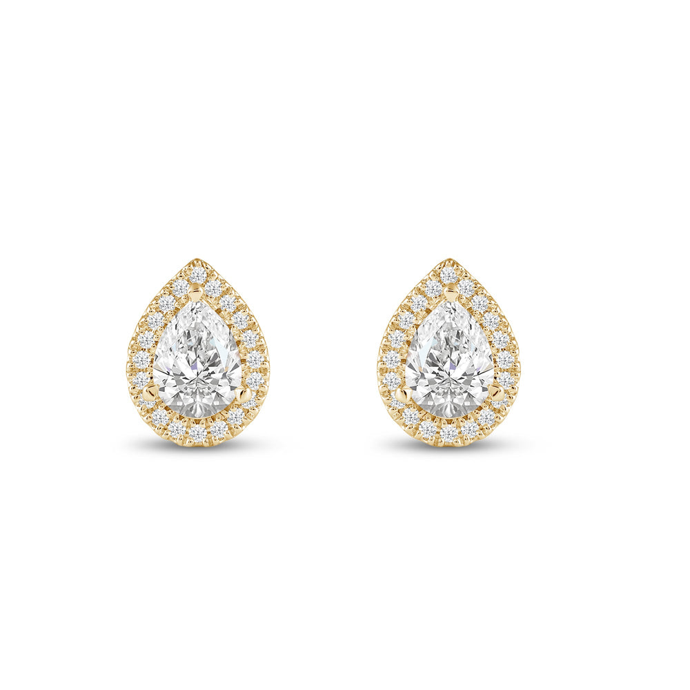 Pear Diamond Halo Earrings with 14KT Yellow Gold / Lab / 3 1/2 Cut Diamond in 14KT Yellow Gold / Lab / 3 1/2 view 4

