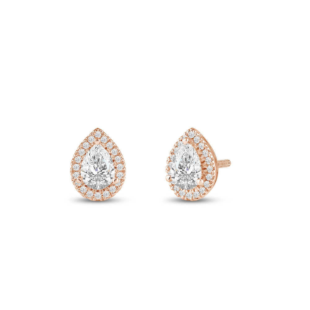 Pear Diamond Halo Earrings with 14KT Rose Gold / Lab / 1 1/4 Cut Diamond in 14KT Rose Gold / Lab / 1 1/4 view 1
