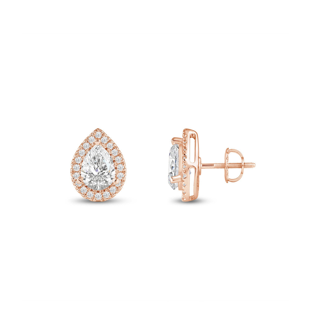 Pear Diamond Halo Earrings with 14KT Rose Gold / Lab / 1 1/4 Cut Diamond in 14KT Rose Gold / Lab / 1 1/4 view 5

