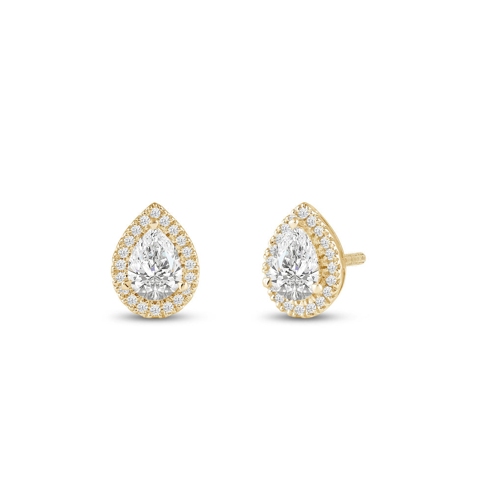 Pear Diamond Halo Earrings with 14KT Yellow Gold / Lab / 1 1/4 Cut Diamond in 14KT Yellow Gold / Lab / 1 1/4 view 1
