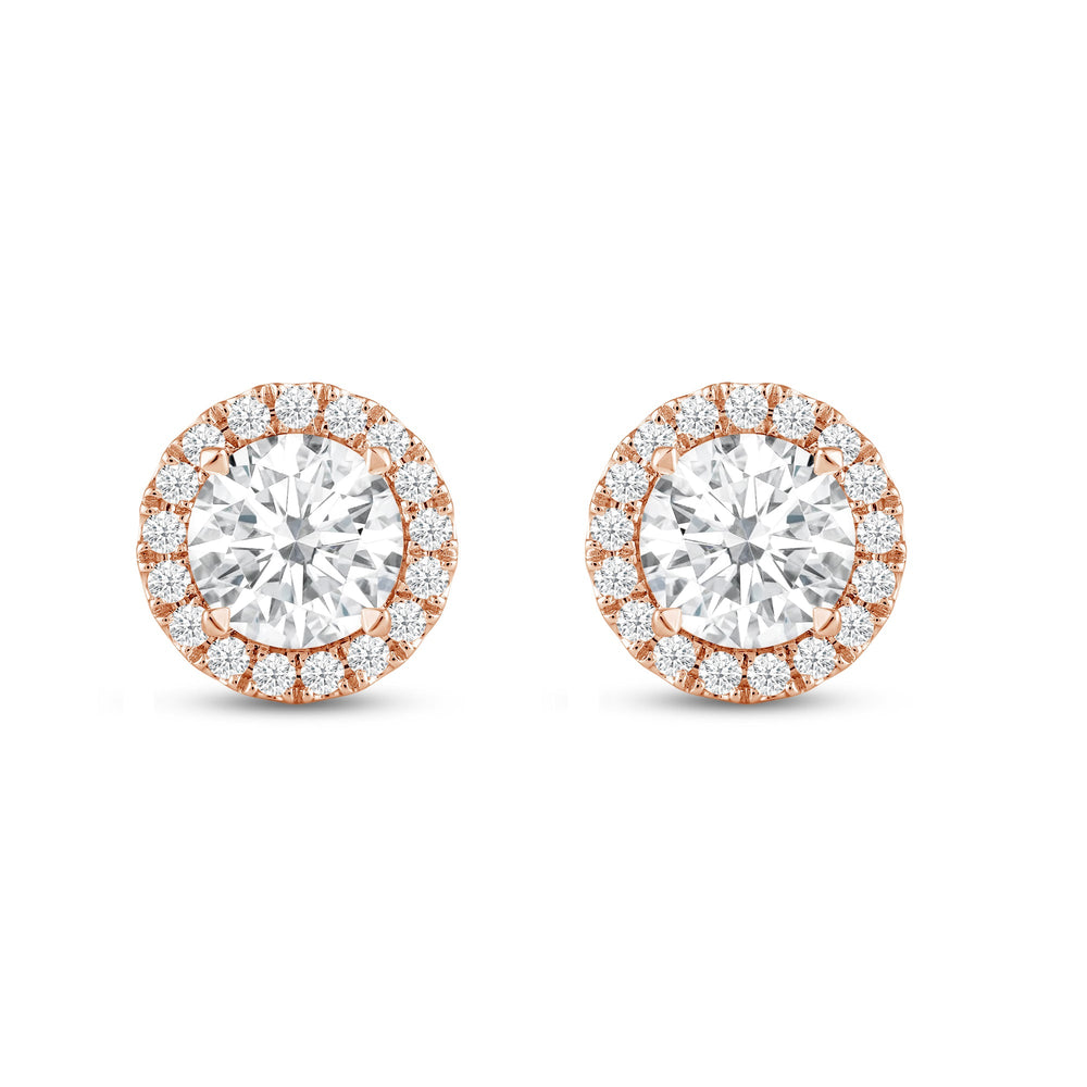 Round Diamond Halo Earrings with 14KT Rose Gold / Lab / 4 5/8 Cut Diamond in 14KT Rose Gold / Lab / 4 5/8 view 4
