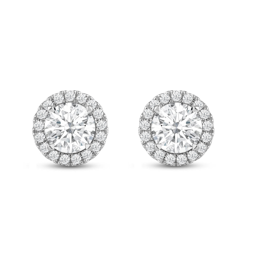 Round Diamond Halo Earrings with 14KT White Gold / Lab / 4 5/8 Cut Diamond in 14KT White Gold / Lab / 4 5/8 view 4
