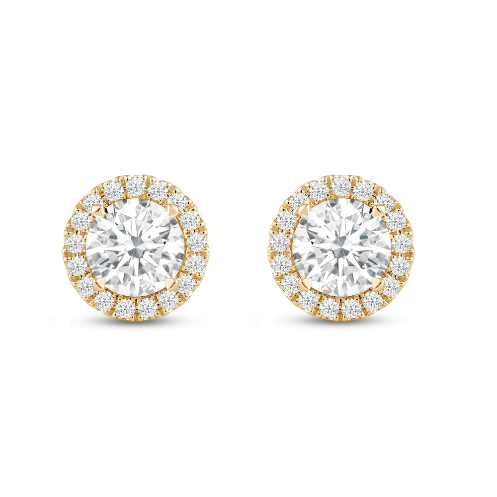 Round Diamond Halo Earrings with 14KT Yellow Gold / Lab / 4 5/8 Cut Diamond in 14KT Yellow Gold / Lab / 4 5/8 view 4
