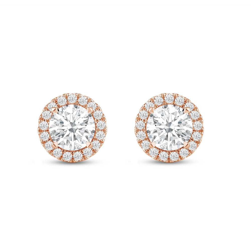 Round Diamond Halo Earrings with 14KT Rose Gold / Lab / 3 1/2 Cut Diamond in 14KT Rose Gold / Lab / 3 1/2 view 4
