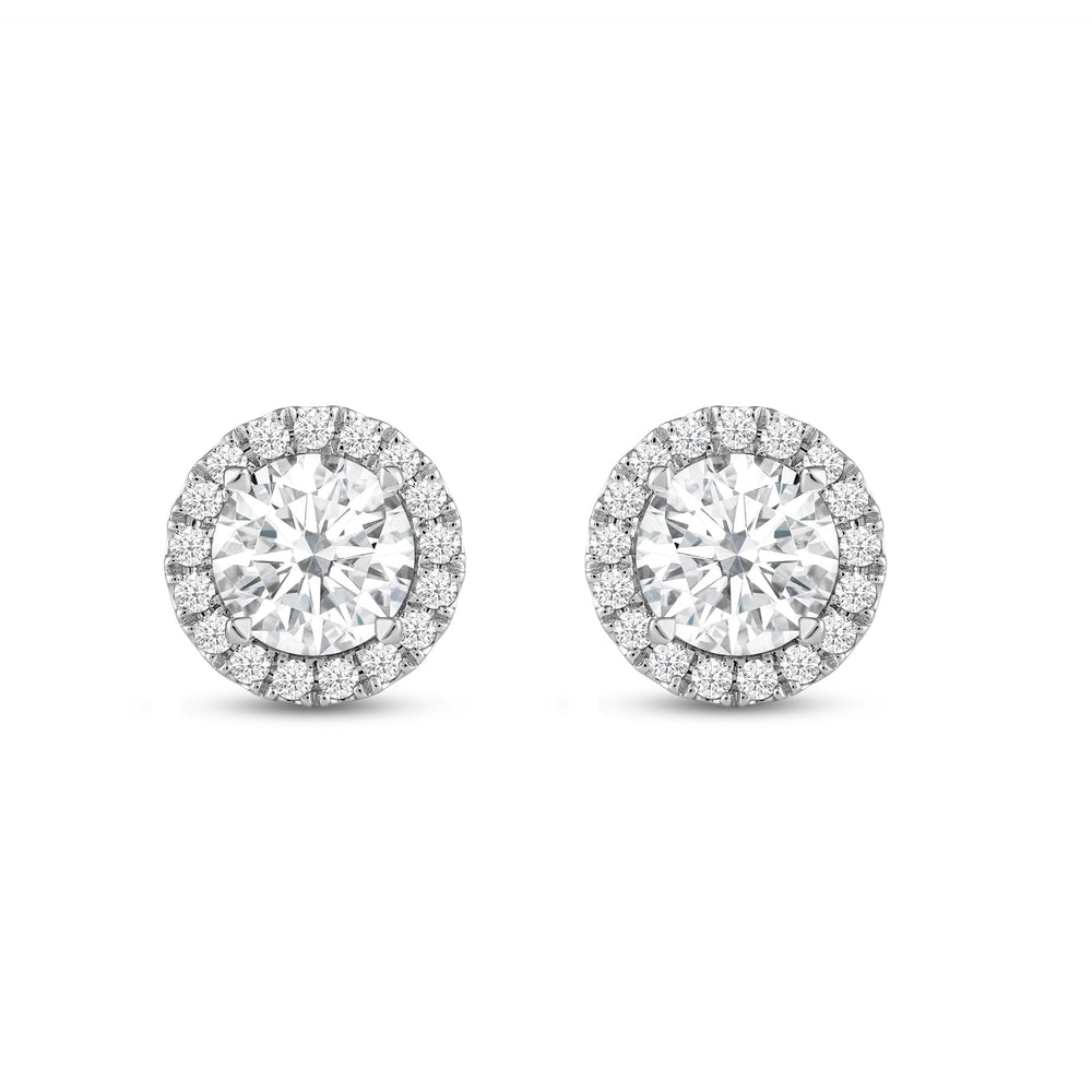 Round Diamond Halo Earrings with 14KT White Gold / Lab / 3 1/2 Cut Diamond in 14KT White Gold / Lab / 3 1/2 view 4
