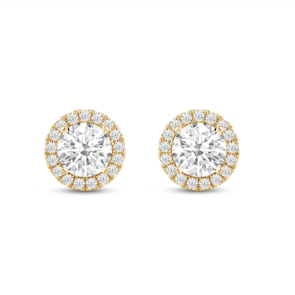 Round Diamond Halo Earrings with 14KT Yellow Gold / Lab / 3 1/2 Cut Diamond in 14KT Yellow Gold / Lab / 3 1/2 view 4
