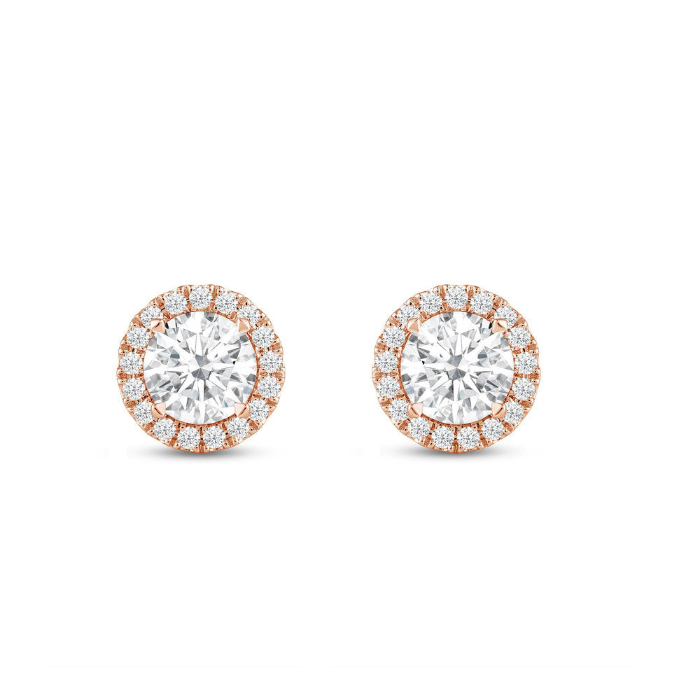 Round Diamond Halo Earrings with 14KT Rose Gold / Lab / 1 1/4 Cut Diamond in 14KT Rose Gold / Lab / 1 1/4 view 4
