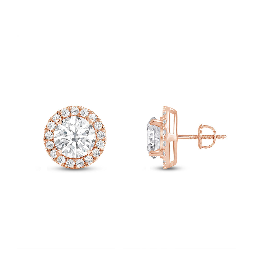 Round Diamond Halo Earrings with 14KT Rose Gold / Lab / 1 1/4 Cut Diamond in 14KT Rose Gold / Lab / 1 1/4 view 5
