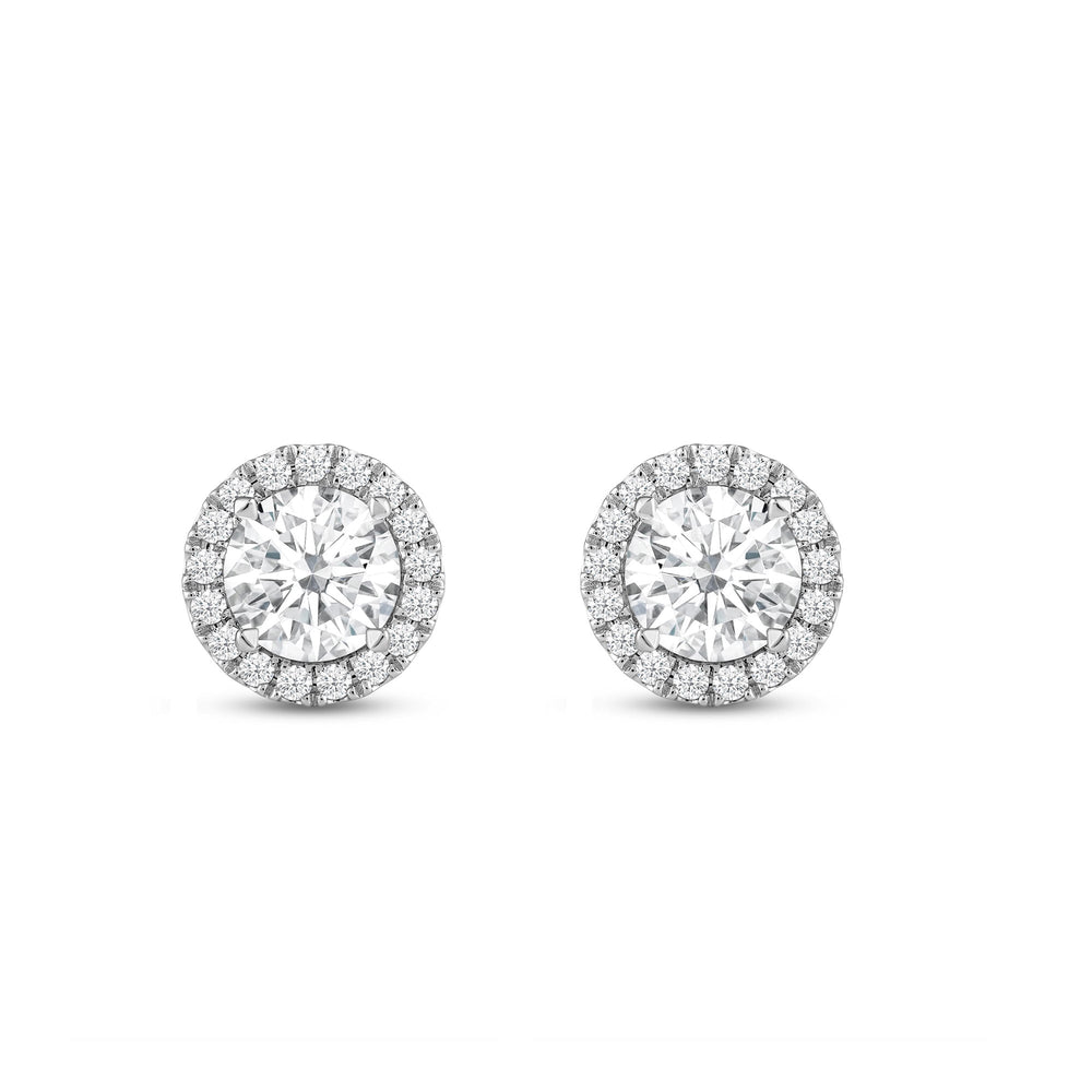 Round Diamond Halo Earrings with 14KT White Gold / Lab / 1 1/4 Cut Diamond in 14KT White Gold / Lab / 1 1/4 view 4
