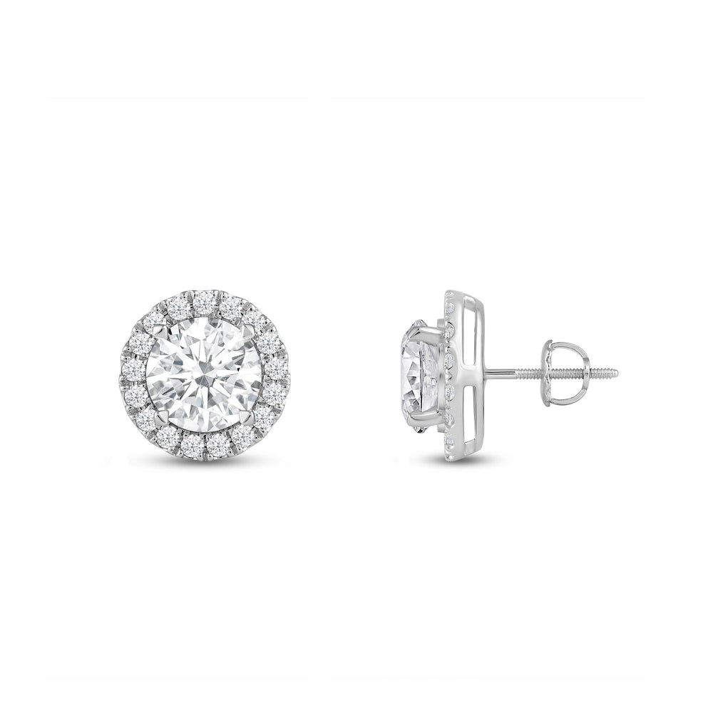Round Diamond Halo Earrings with 14KT White Gold / Lab / 1 1/4 Cut Diamond in 14KT White Gold / Lab / 1 1/4 view 5
