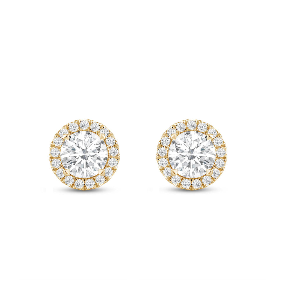 Round Diamond Halo Earrings with 14KT Yellow Gold / Lab / 1 1/4 Cut Diamond in 14KT Yellow Gold / Lab / 1 1/4 view 4
