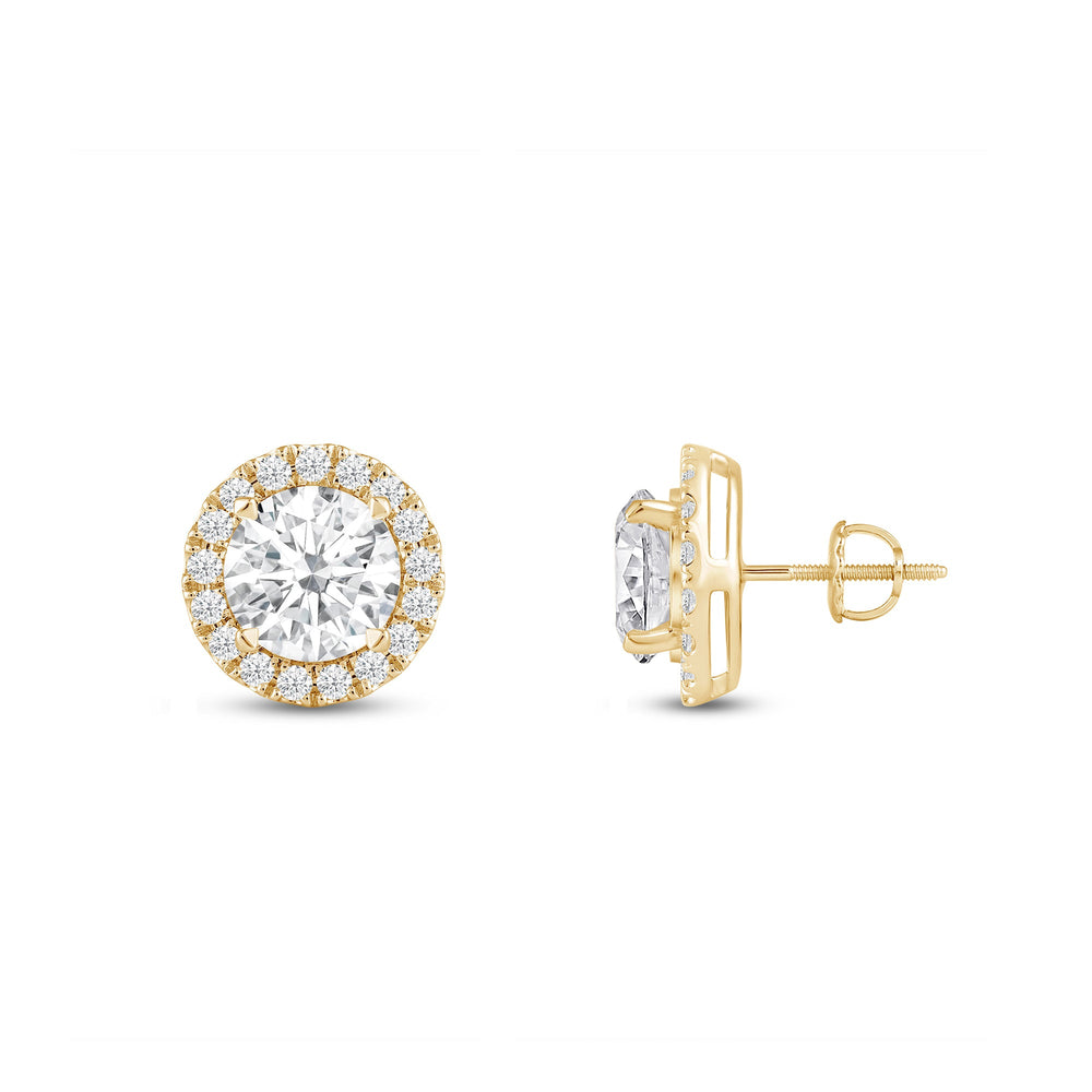 Round Diamond Halo Earrings with 14KT Yellow Gold / Lab / 1 1/4 Cut Diamond in 14KT Yellow Gold / Lab / 1 1/4 view 5
