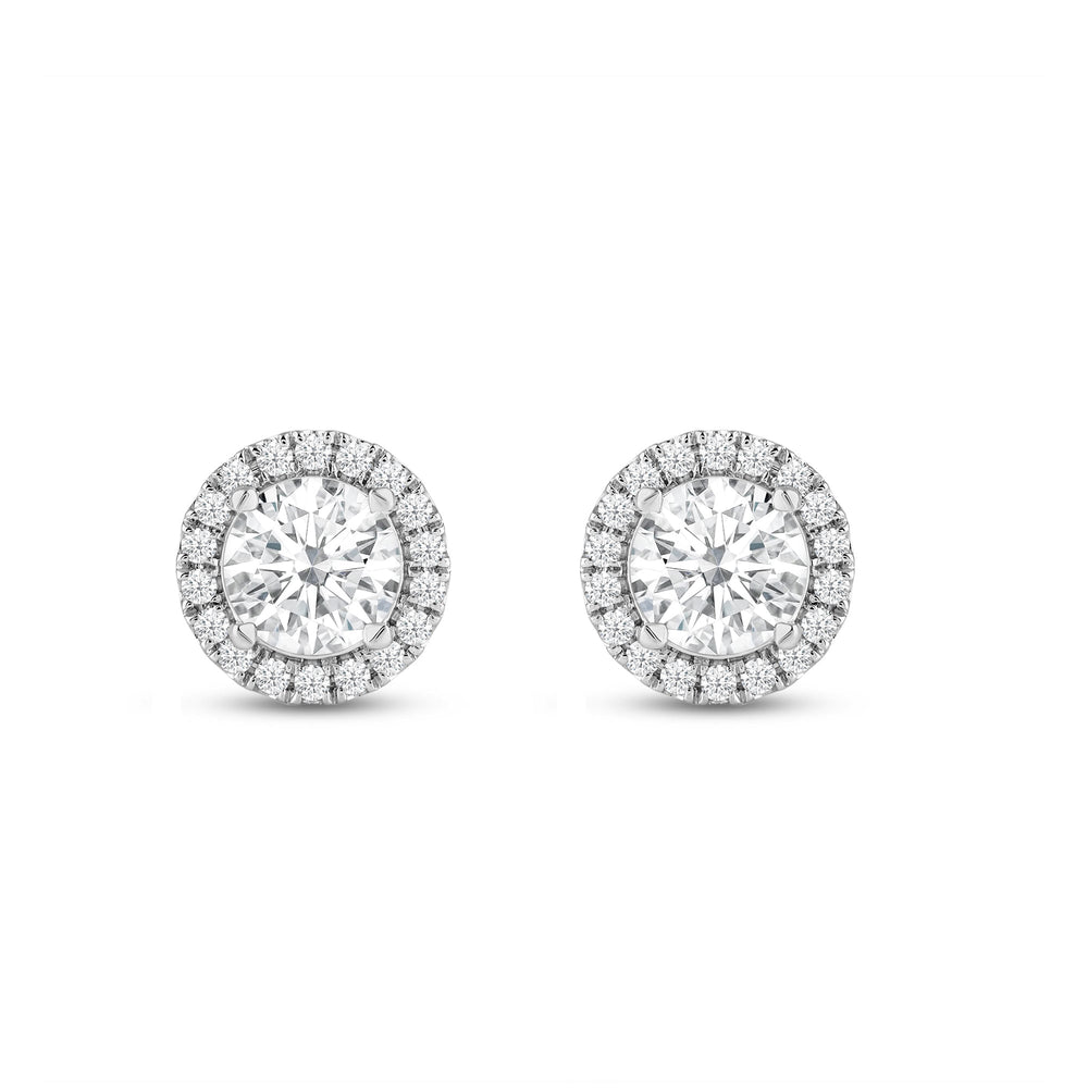 Round Diamond Halo Earrings with 14KT White Gold / Lab / 2 1/3 Cut Diamond in 14KT White Gold / Lab / 2 1/3 view 5
