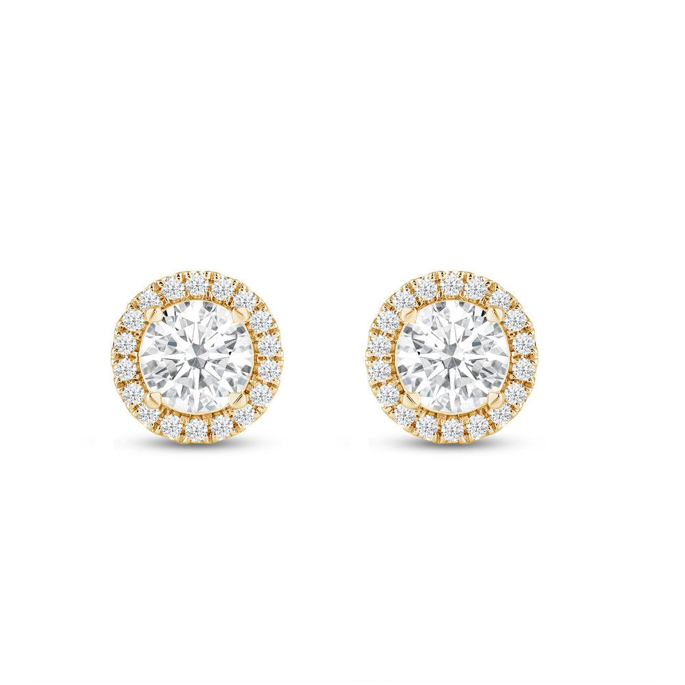 Round Diamond Halo Earrings with 14KT Yellow Gold / Lab / 2 1/3 Cut Diamond in 14KT Yellow Gold / Lab / 2 1/3 view 5
