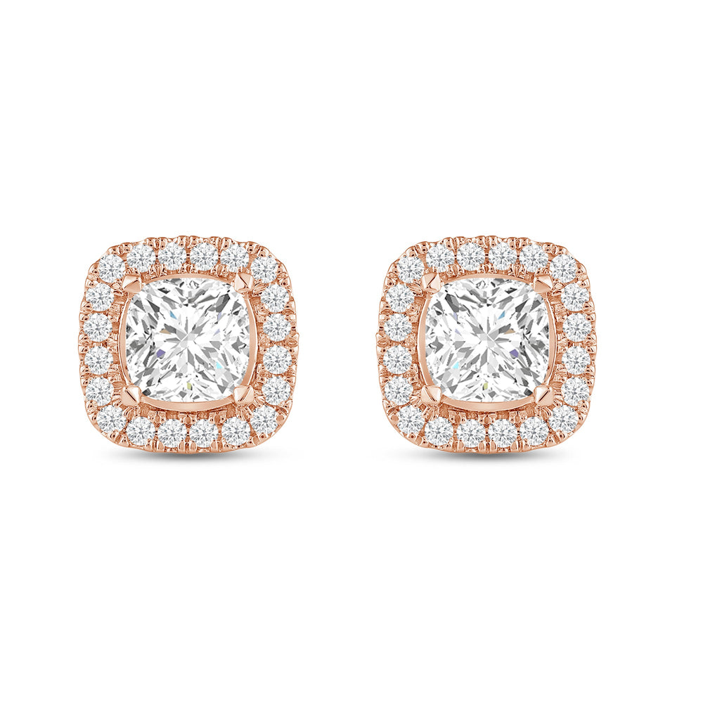 Cushion Diamond Halo Earrings with 14KT Rose Gold / Lab / 4 5/8 Cut Diamond in 14KT Rose Gold / Lab / 4 5/8 view 4
